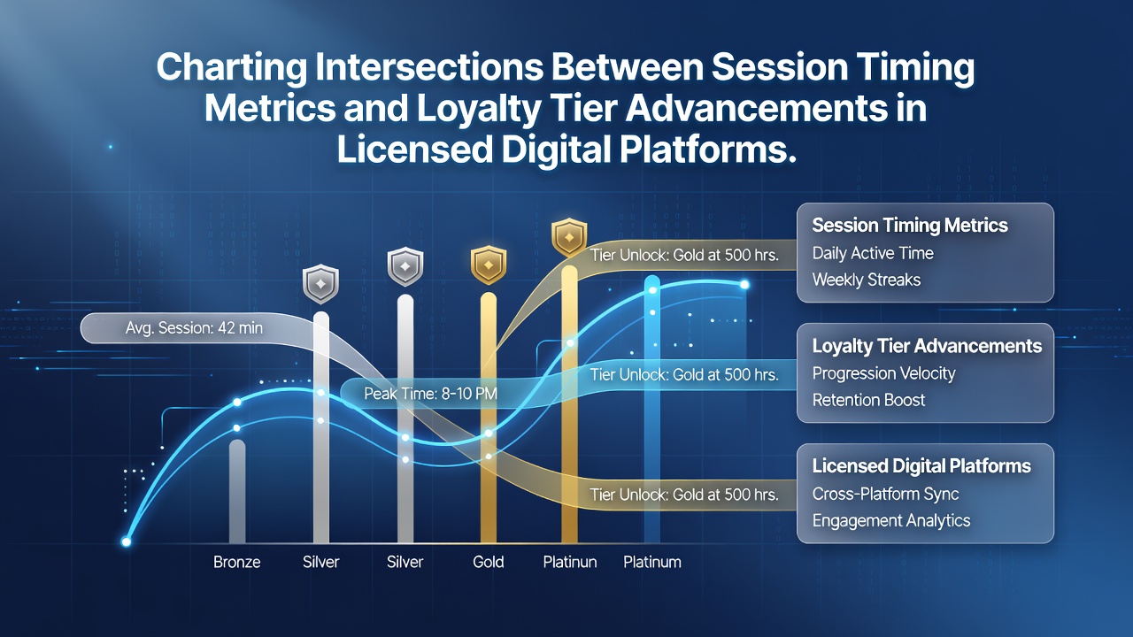 Analytics dashboard displaying session duration data alongside loyalty tier progression charts on a licensed digital gaming platform