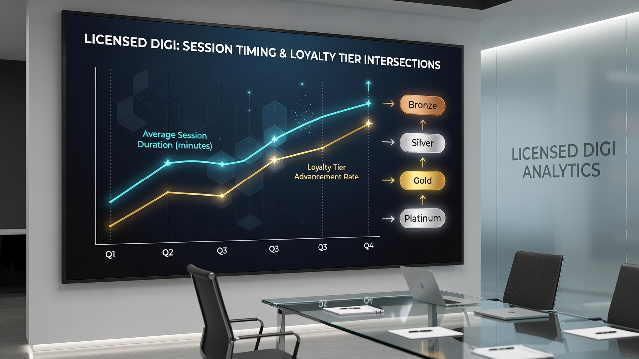 Visualization of loyalty tier progression curves plotted against average session length metrics from licensed platform data