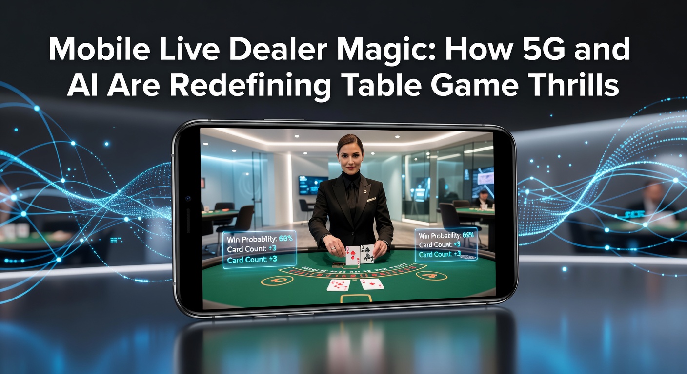 A sleek mobile device displaying a live dealer blackjack table with crystal-clear video feed and overlaid AI analytics