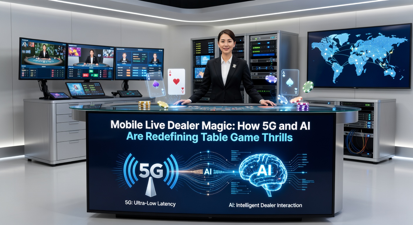 Close-up of an AI-enhanced live dealer interface on a smartphone, showing predictive betting odds and facial recognition for personalized greetings